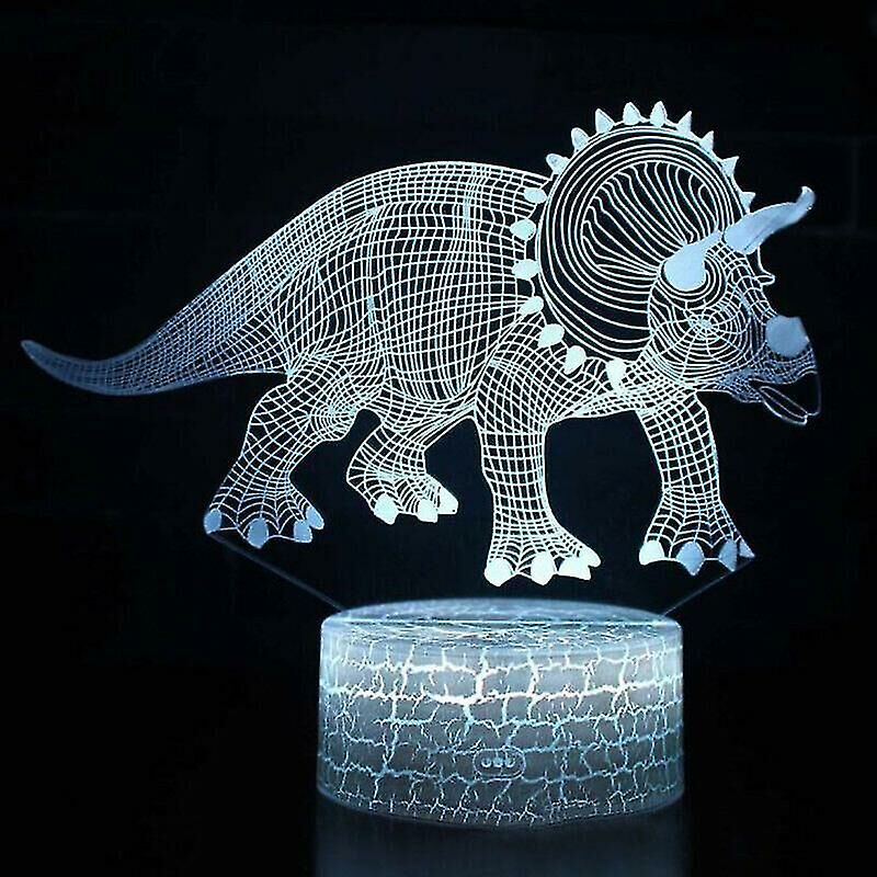 Triceratops) Kids 3D Magic Dinosaur Desk Lamp Led Night Light Touch Control Decor Gifts