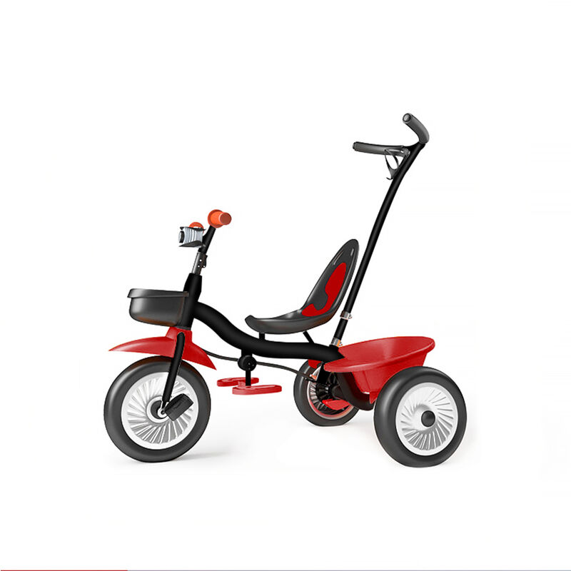 

Triciclo para niños 2 en 1 con varilla de empuje, cinturones de seguridad y canasta de almacenamiento, negro + rojo