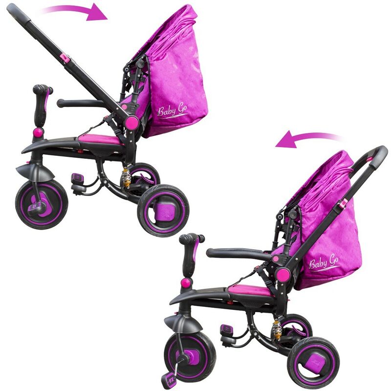 Tricycle modulaire réversible BabyGo siège en cuir lumières sons face à maman Couleur: Fuchsia