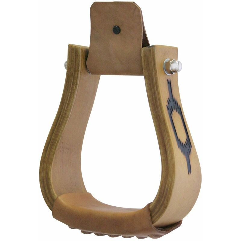 Etriers en bois de l'Ouest avec des motifs Navajo sur les côtés et plate-forme recouverte de cuir