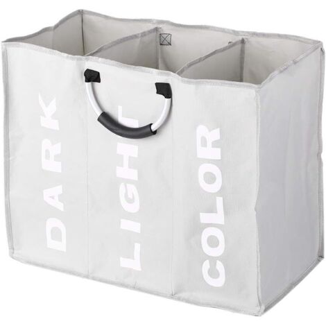 Trieur à linge 3 compartiments, panier à linge pliable trieur sac à linge sac à linge de tri avec poignées en aluminium (gris clair)-Fei Yu