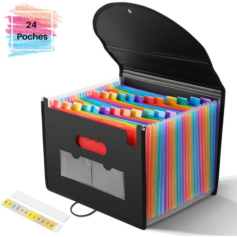 Trieur à Soufflets Classeur Rangement Papier Chemise Trieur Plastique 24 Compartiments Avec Couvercle A4 Documents Extensible - Ulisem