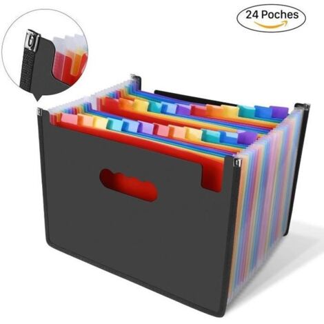 Trieur à Soufflets Classeur Rangement Papier Chemise Trieur Plastique A4 Documents Extensible Avec 24 Compartiments