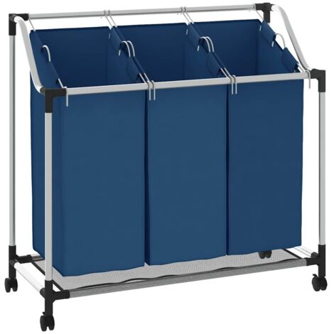 Trieuse à linge avec 3 sacs Bleu Acier vidaXL