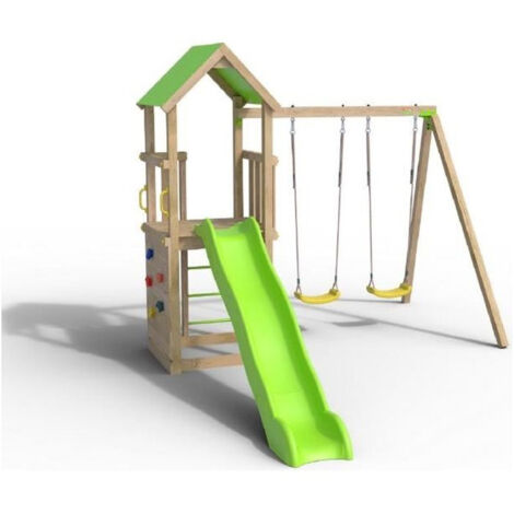 Trigano – Aire de jeux en bois 7 agrès – Hauteur 2,20 m – Toboggan 2,63 m – Bac à sable 90x70 cm – Pin traité autoclave classe IV