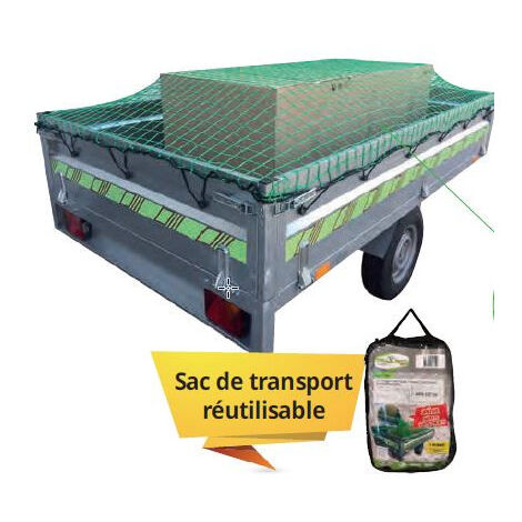 Trigano – Filet remorque 250 x 160 cm – Maille 55 x 55 mm – Fil Ø 3,5 mm en polyéthylène résistant aux intempéries – Corde Ø 6 mm pour arrimage sécurisé