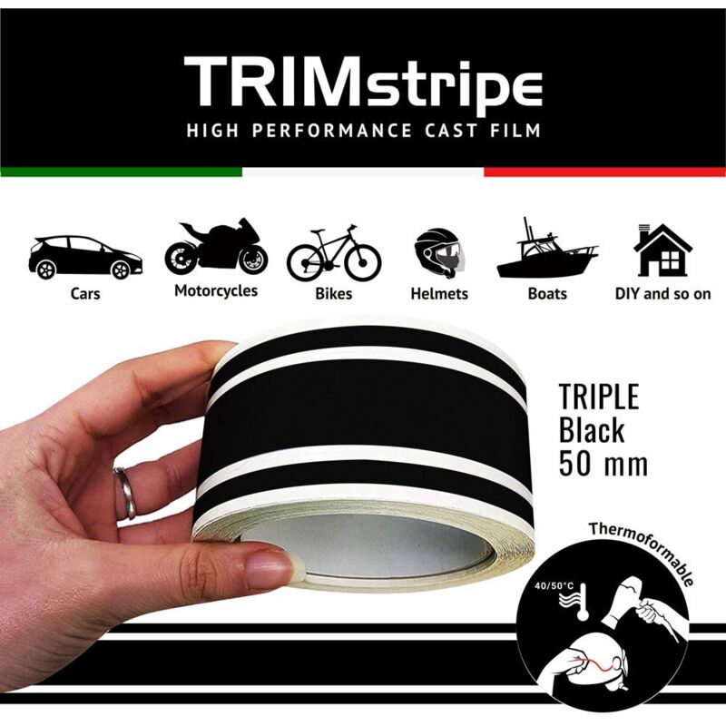 Trim Stripe Strisce Adesive per Auto, 3 Fili, Nero - Dimensione: 50 MM X 10 MT