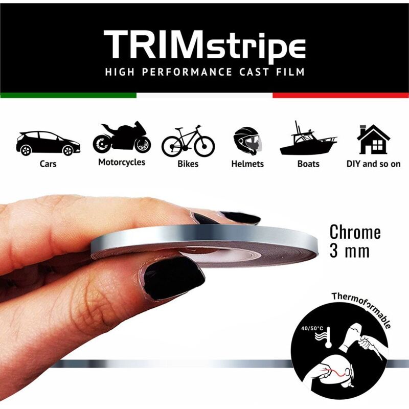 Trim Stripe Strisce Adesive per Auto, Cromo - Dimensione: 3 MM X 10 MT