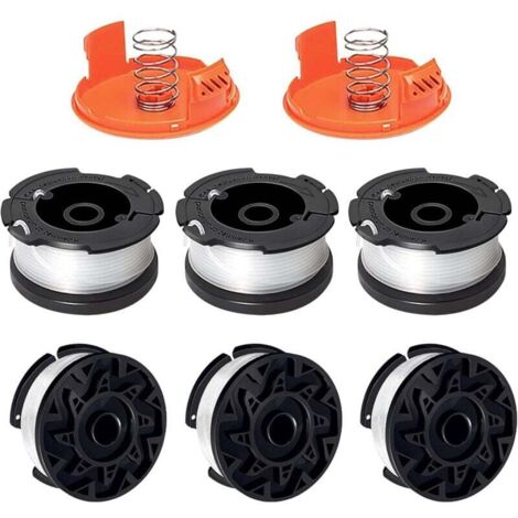 Trimmerfadenspule kompatibel mit Black+Decker A6481 A6485 AF-100 AF-100-3ZP, geeignet für ST5530-GB GLC3630L20-GB STC1820PC-GB BESTA530-GB BESTA525-GB (6 Spulen + 2 Abdeckungen + 2 Federn)