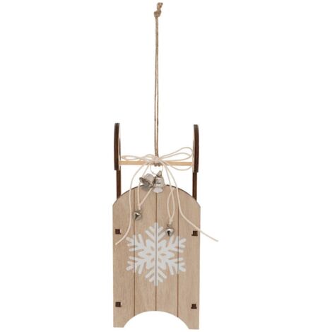 Trineo de madera copo de nieve sujeto H.20cm blanco - Feeric lights & christmas