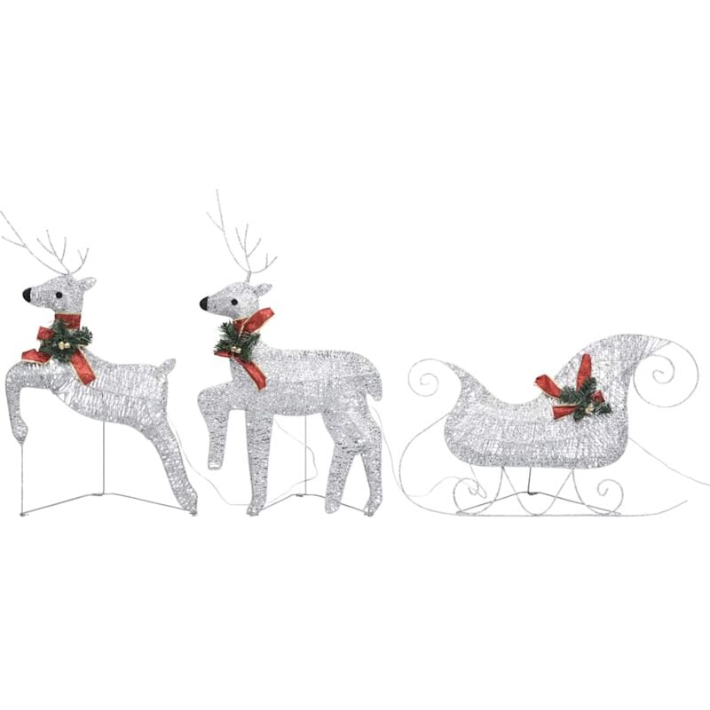 

vidaXL Trineo y renos decoración de Navidad de jardín 60 LED plateado - Plateado