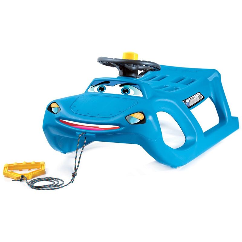 

Trineo Zigi-Zet Steering- en forma de coche, con deslizadores de acero y cuerda - con volante y bocina