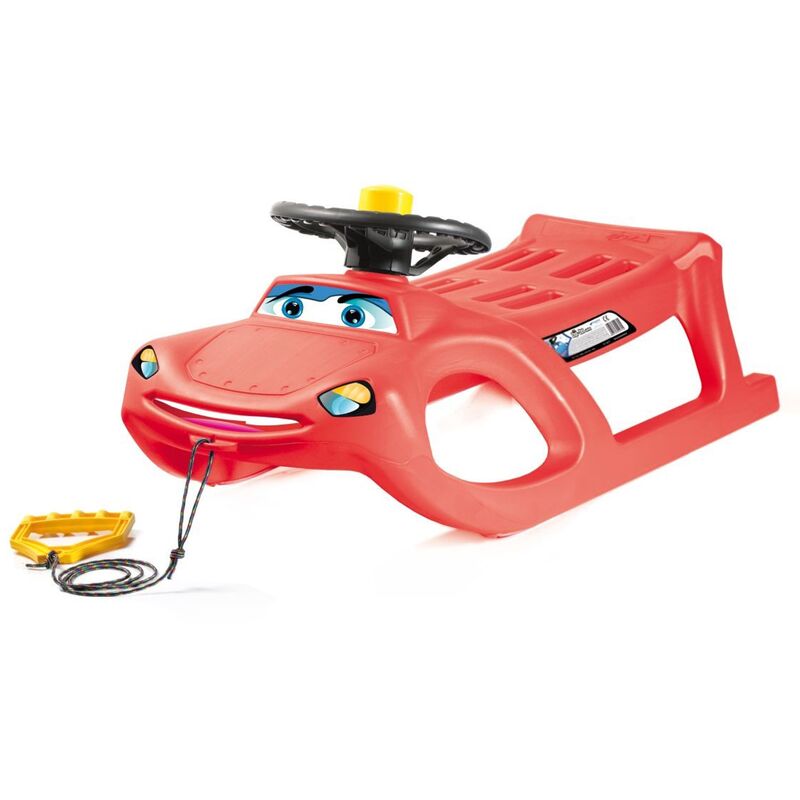 

Trineo Zigi-Zet Steering- en forma de coche, con deslizadores de acero y cuerda - con volante y bocina
