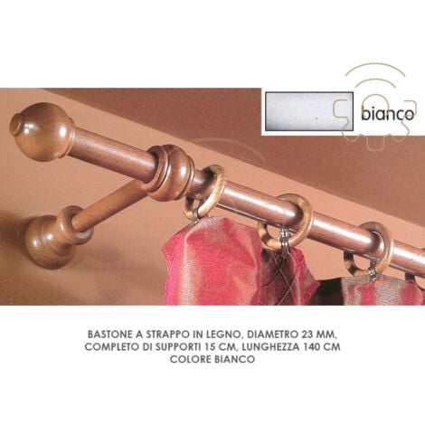 Tringle A  rideau coulissante en bois blanc 23 mm longueur 140 cm avec supports 15 cm