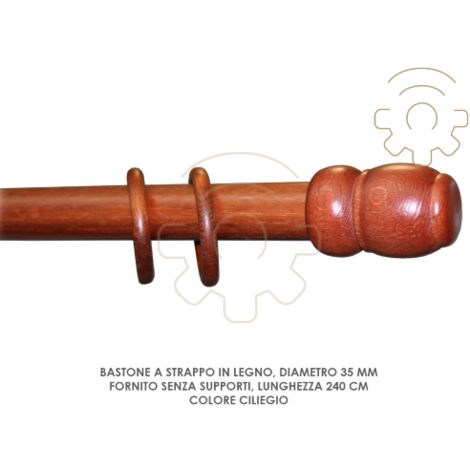 Tringle A rideau coulissante en bois de cerisier 35 mm longueur 240 cm sans supports