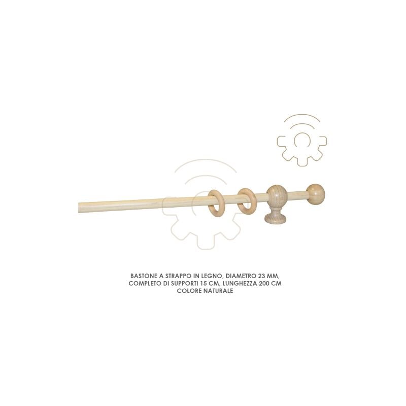 Tringle a' rideaux en bois naturel 23 mm longueur 200 cm avec supports de 15 cm