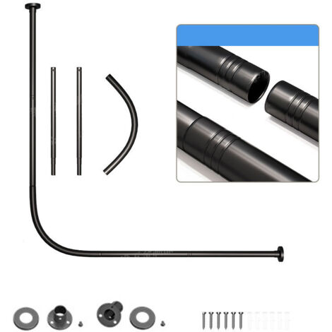 Tringle à rideau de douche en acier inoxydable en forme de L, tringle à rideau réglable, tringle à rideau de séparation, percée, 68-98 cm (noir)