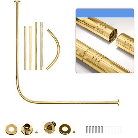 Tringle à rideau de douche incurvée en acier inoxydable, tringle à rideau rétractable, support de cloison de salle de bain, 108-138 cm (doré)