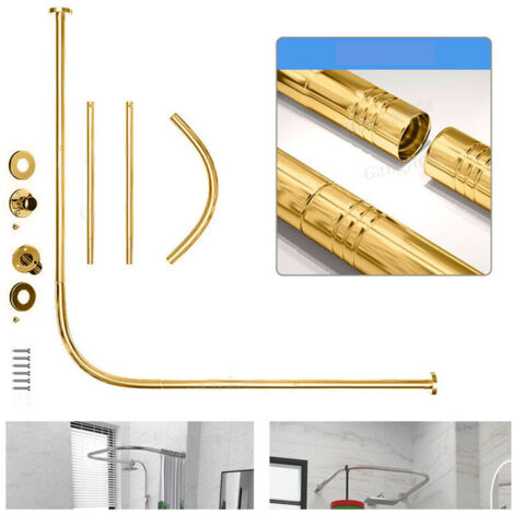 Tringle à rideau de douche télescopique en acier inoxydable perforé en forme de L pour magasins de vêtements (couleur or, 68-98 cm x 68-98 cm)