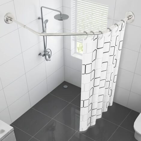 Tringle à rideau de douche Trous et sans perçage Extensible en acier inoxydable 304 Salle de bain Baignoire coin douche Rideau Rod Forme diamant Extensible Plage de pièce : 45-75 cm