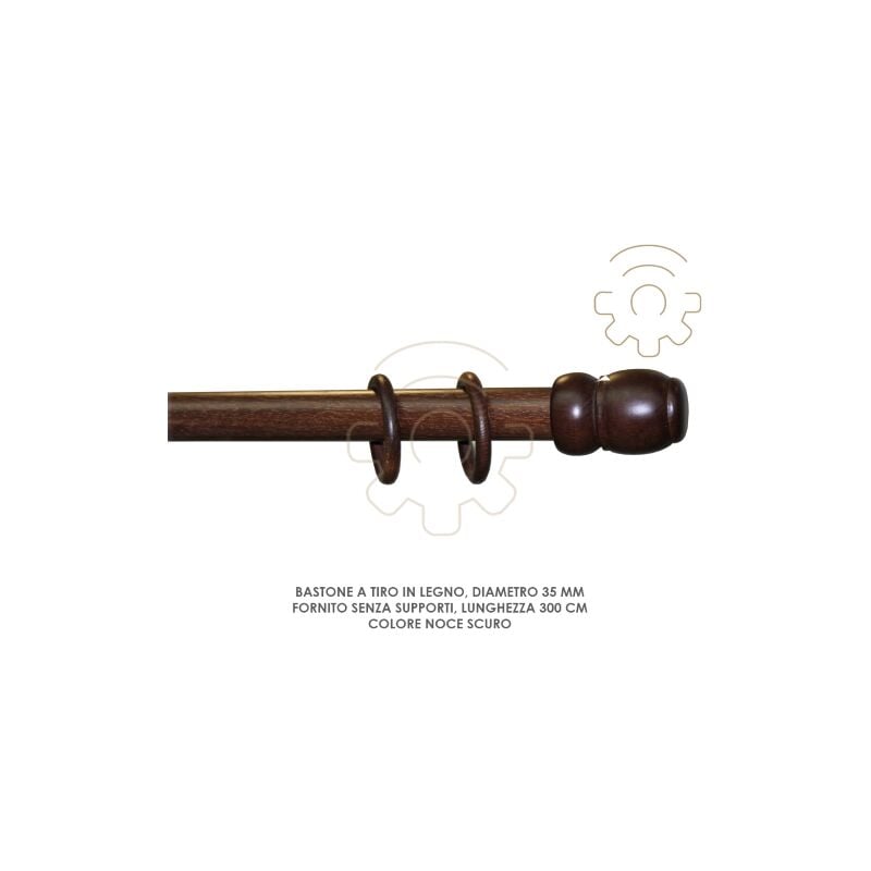 Salone - Tringle a rideau en bois de noyer foncA 35 mm longueur 300 cm sans supports