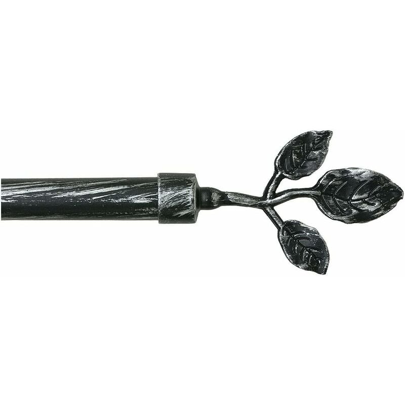 Tringle à Rideau en Fer Vente aux Enchères de Rideaux Anneaux Extensibles 120 210 cm Borne Feuille - Noir Argent