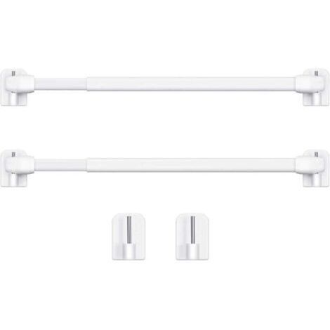 Tringle à Rideau en Plastique Réglable Tringle à Rideau Extensible pour Fenêtre Barres d'Armoire Tige de Tension Crochets de Tringle à Rideau Adhésive, 40-60cm (Blanc，2pcs)