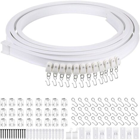 Tringle À Rideau Incurvée 3m Avec Rouleaux Silencieux, Tringle À Rideau Flexible, Support De Plafond Pliable, Séparateur De Rideau, Système De Rail De Fenêtre Souple, Accessoires Avec Crochets