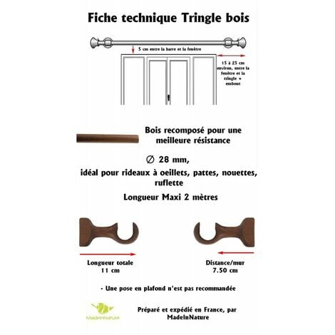 Kit tringle à rideau 1.80 m diam 20 mm Finition bois brut - MOBOIS