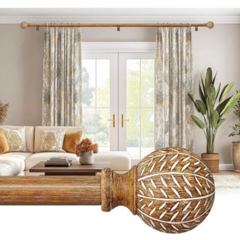 Tringle à rideaux extensible 80-148 cm, 25 mm, en métal, aspect bois, style bohème, embouts décoratifs, avec supports, charge lourde, pour fenêtre,