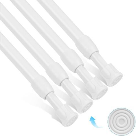 Tringle à rideaux extensible, lot de 4, 30-50 cm, blanche, en fer et TPR, fixation par tension