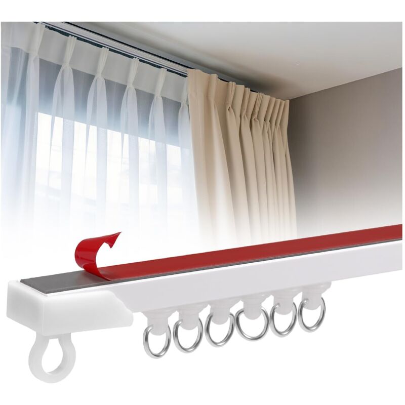 Tringle à rideaux de 2,5 m, sans perçage, avec 25 roulettes, adaptée aux plafonds, aux murs et aux armoires.