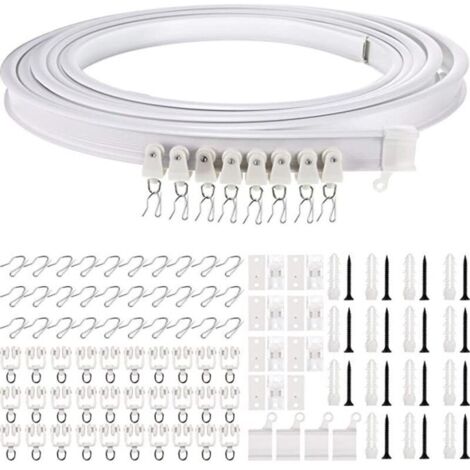Tringle à rideaux, Rail de rideau de plafond flexible pour baie vitrée, environ 5 m, pliable courbe support mural en plastique robuste pour séparateur de chambre