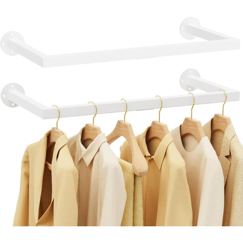 Tringle à Vêtements Murale Industriel, 64cm Métal Portant à Vêtements Industriel en Tuyaux, Barre Amovible Robuste, pour Chambre à Coucher, Deux