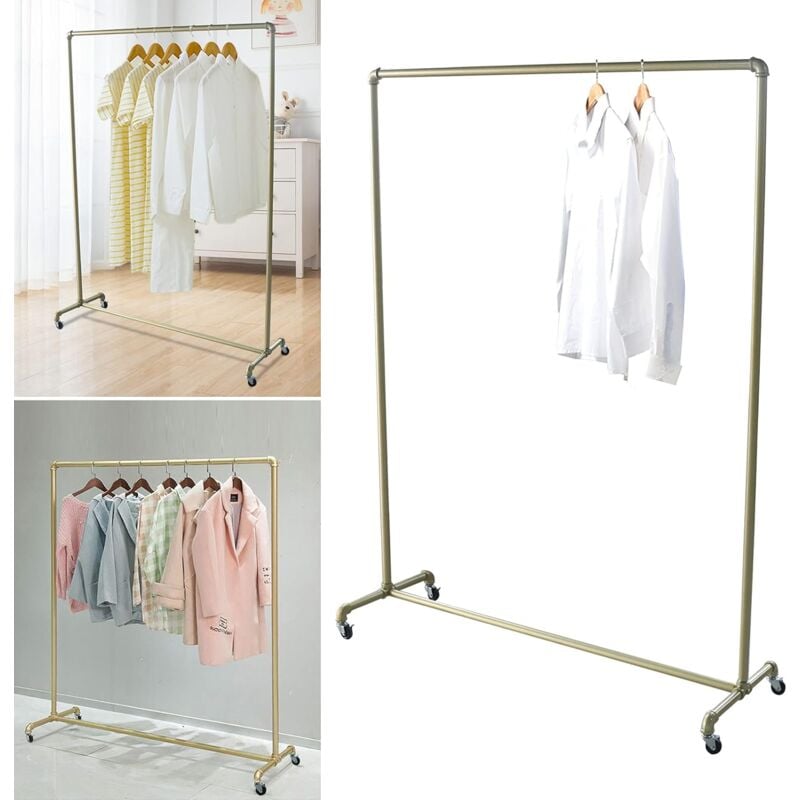 Tringle à vêtements professionnelle en métal - Style industriel - Rétro - Pour homme - En acier galvanisé - Charge lourde - Avec roulettes - Style