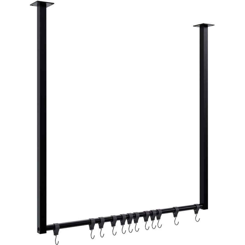 Tringle à vêtements suspendue porte-manteau avec 12 patères 80x80 cm acier thermolaqué noir 100009019