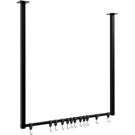 Tringle à vêtements suspendue porte-manteau avec 12 patères 80x80 cm acier thermolaqué noir 100009019