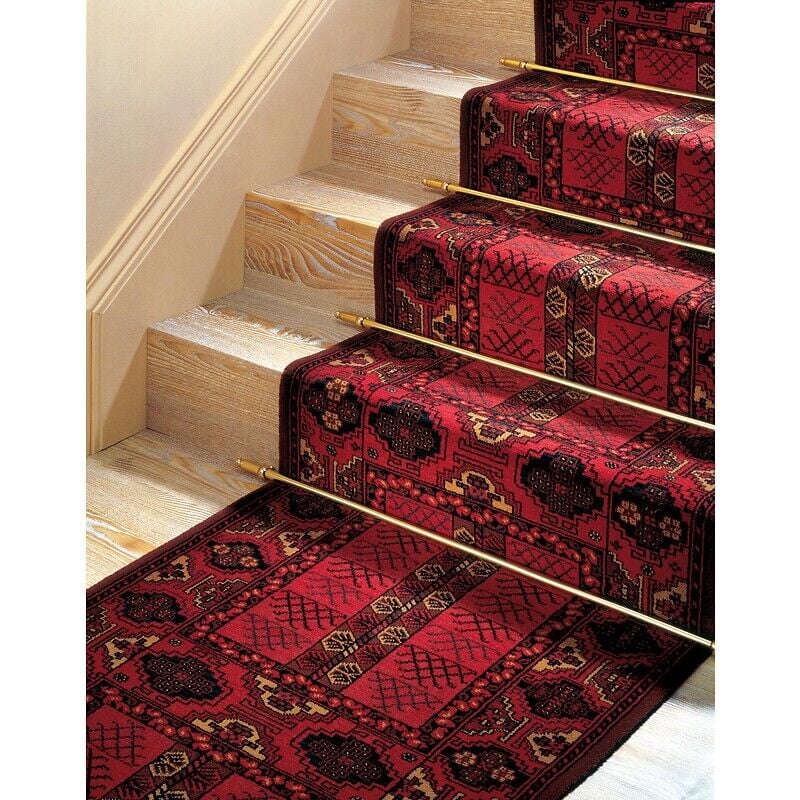 Dinac - Tringle d'escalier en acier laitonné poli avec embouts et pitons longueur 800 mm