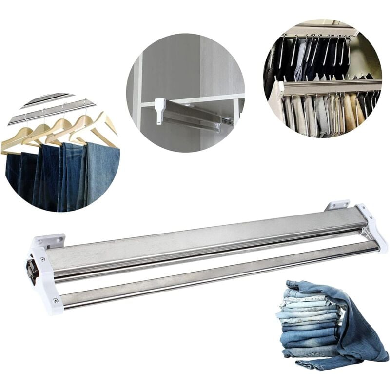 Tringle d'extension de penderie, tringle de penderie, rails en acier inoxydable, télescopique, tube de penderie, pantalons, cintres, 54-110 cm