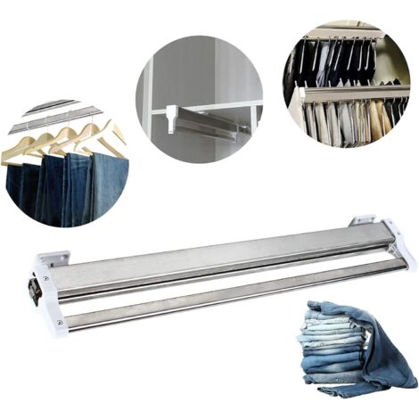 Tringle d'extension de penderie, tringle de penderie, rails en acier inoxydable, télescopique, tube de penderie, pantalons, cintres, 54-110 cm