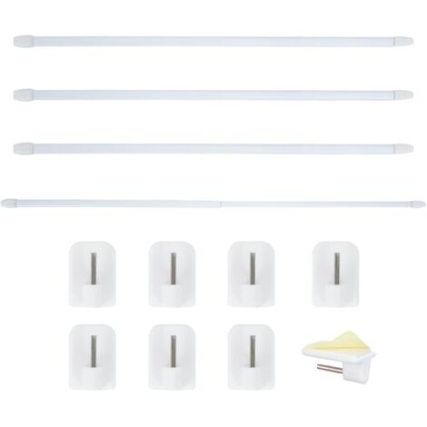 Tringle Rideau Extensible 4 Pièces avec Crochets Adhésifs - Sans Perçage, pour Douche et Armoire (40-70 cm)