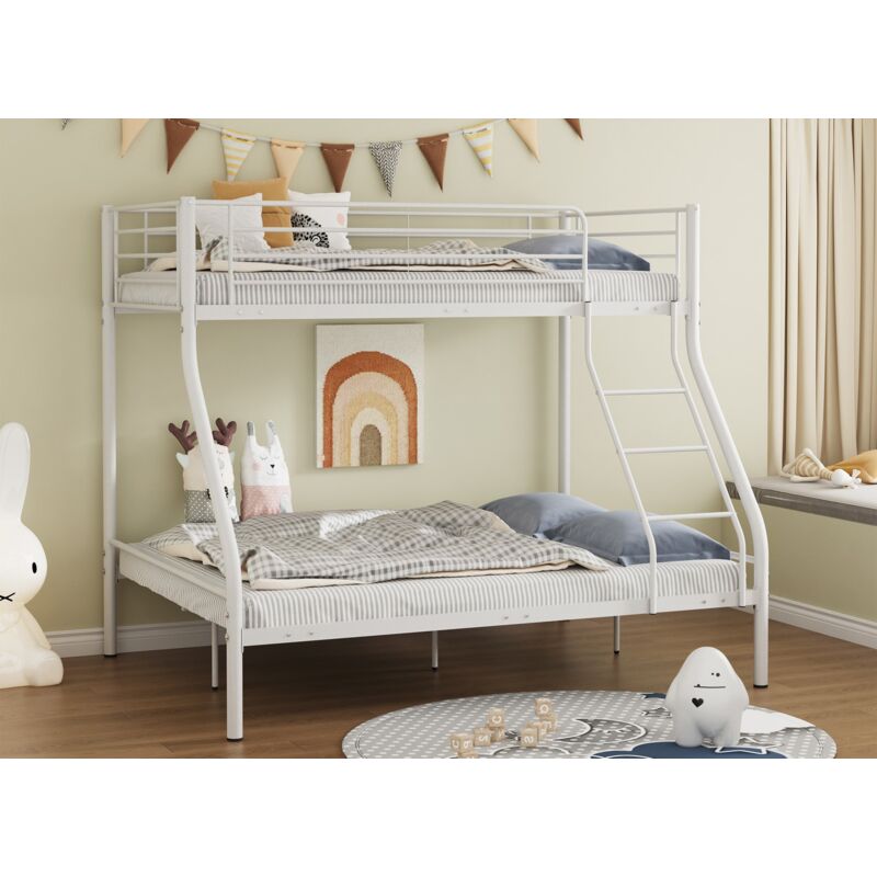 Trinity - Lit superposé 3 places en métal blanc 90 x 190 cm et 140 x 190 cm trinity