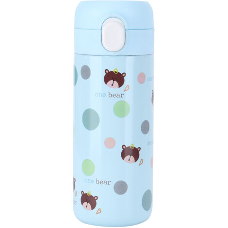 Trinkbecher aus Edelstahl 304 mit Druckknopf – Cartoon-Tierdesign für Frauen – Fassungsvermögen 350–500 ml – Blau