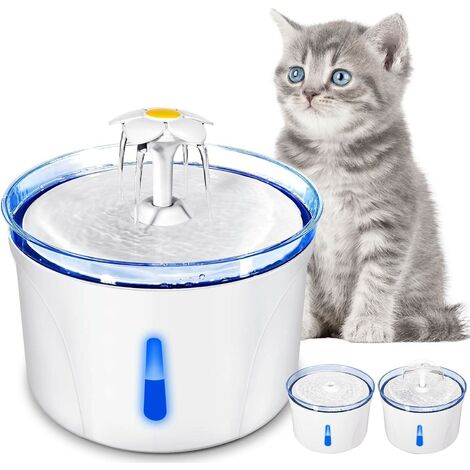 Trinkbrunnen für Katzen – 3 Wasserauslassmodi, vierfaches Filtersystem, mit Aktivkohlefilter und leiser Pumpe – 2,5 l, Weiß