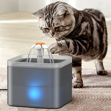 Trinkbrunnen für Katzen und Hunde mit LED, besonders leiser automatischer Wasserspender, Fassungsvermögen 2 l, Grau