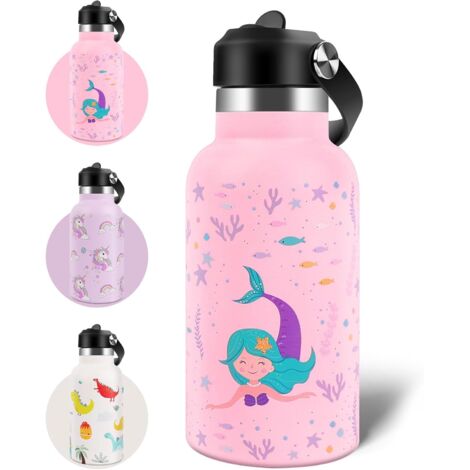 Trinkflasche Kinder Edelstahl, 350ML Trinkflasche Kinder, Edelstahl Kinderflasche Auslaufsicher, Wasserflasche mit Strohhalm, Trinkflasche Kleinkind, Thermosflasche für Schule - BPA Frei