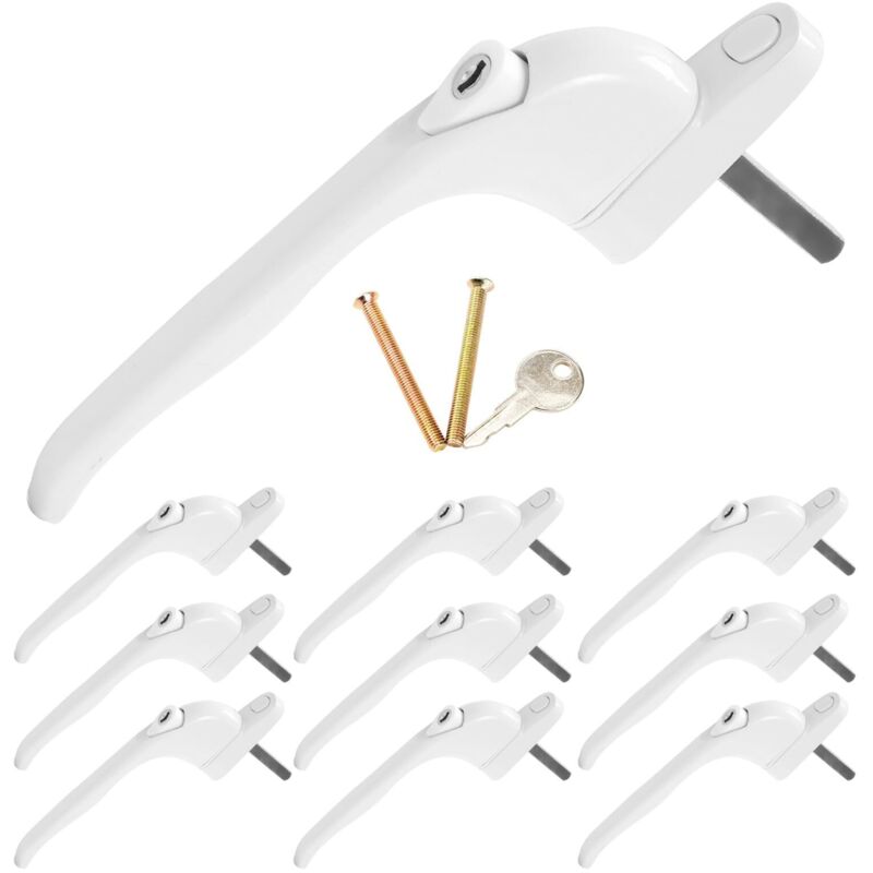Trintion 10 x Universal Espag Window Handle, White 41mm, Lockable with Key - Inline Handle for UPVC, Aluminum, and Double Glazed Windows