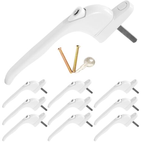 Trintion 10 x Universal Espag Window Handle, White 41mm, Lockable with Key - Inline Handle for UPVC, Aluminum, and Double Glazed Windows
