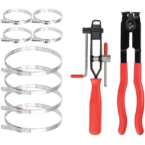 Trintion 10Pcs CV Boot Clamp Pliers Kit, Heavy Duty Stainless Steel Hose Clip Crimp Pliers with Small & Large CV Boot Clamps, Automotive Banding Tool Set for Drive Shaft Axle Repair on Most Cars