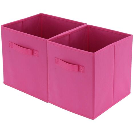 Trintion 2 Pcs Foldable Storage Boxes 27x27x28cm Folding Box Folding Collapsible Organiser for Home and Office(Pink)